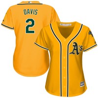 Oakland Athletics #2 Khris Davis Gold Alternate Women's Stitched MLB Jersey
