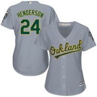Oakland Athletics #24 Rickey Henderson Grey Road Women's Stitched MLB Jersey