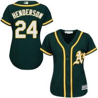Oakland Athletics #24 Rickey Henderson Green Alternate Women's Stitched MLB Jersey