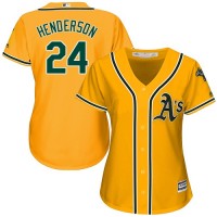 Oakland Athletics #24 Rickey Henderson Gold Alternate Women's Stitched MLB Jersey