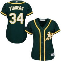 Oakland Athletics #34 Rollie Fingers Green Alternate Women's Stitched MLB Jersey