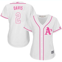 Oakland Athletics #2 Khris Davis White/Pink Fashion Women's Stitched MLB Jersey