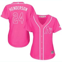 Oakland Athletics #24 Rickey Henderson Pink Fashion Women's Stitched MLB Jersey