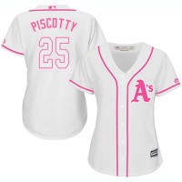 Oakland Athletics #25 Stephen Piscotty White/Pink Fashion Women's Stitched MLB Jersey