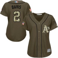 Oakland Athletics #2 Khris Davis Green Salute to Service Women's Stitched MLB Jersey