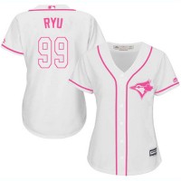 Toronto Blue Jays #99 Hyun-Jin Ryu White/Pink Fashion Women's Stitched MLB Jersey
