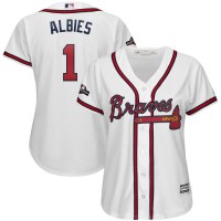 Atlanta Atlanta Braves #1 Ozzie Albies Majestic Women's 2019 Postseason Official Cool Base Player Jersey White