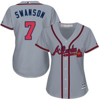 Atlanta Braves #7 Dansby Swanson Grey Road Women's Stitched MLB Jersey