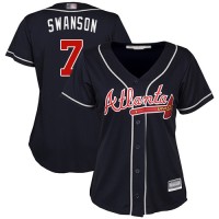 Atlanta Braves #7 Dansby Swanson Navy Blue Alternate Women's Stitched MLB Jersey