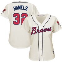 Atlanta Braves #32 Cole Hamels Cream Alternate Women's Stitched MLB Jersey