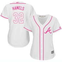 Atlanta Braves #32 Cole Hamels White/Pink Fashion Women's Stitched MLB Jersey