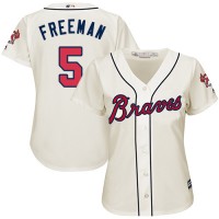 Atlanta Braves #5 Freddie Freeman Cream Alternate Women's Stitched MLB Jersey