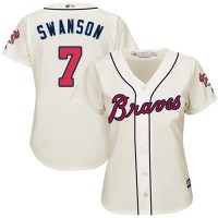 Atlanta Braves #7 Dansby Swanson Cream Alternate Women's Stitched MLB Jersey
