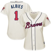 Atlanta Braves #1 Ozzie Albies Cream Alternate Women's Stitched MLB Jersey