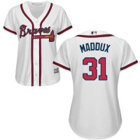 Atlanta Braves #31 Greg Maddux White Home Women's Stitched MLB Jersey