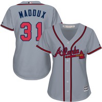 Atlanta Braves #31 Greg Maddux Grey Road Women's Stitched MLB Jersey