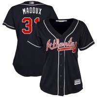Atlanta Braves #31 Greg Maddux Navy Blue Alternate Women's Stitched MLB Jersey