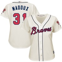 Atlanta Braves #31 Greg Maddux Cream Alternate Women's Stitched MLB Jersey