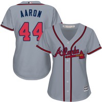 Atlanta Braves #44 Hank Aaron Grey Road Women's Stitched MLB Jersey