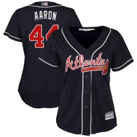 Atlanta Braves #44 Hank Aaron Navy Blue Alternate Women's Stitched MLB Jersey