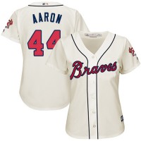 Atlanta Braves #44 Hank Aaron Cream Alternate Women's Stitched MLB Jersey