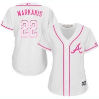 Atlanta Braves #22 Nick Markakis White/Pink Fashion Women's Stitched MLB Jersey