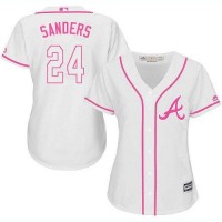 Atlanta Braves #24 Deion Sanders White/Pink Fashion Women's Stitched MLB Jersey