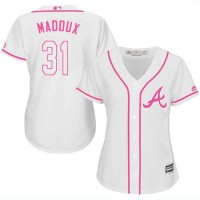 Atlanta Braves #31 Greg Maddux White/Pink Fashion Women's Stitched MLB Jersey