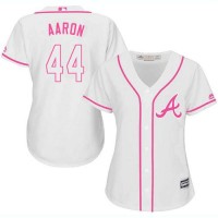 Atlanta Braves #44 Hank Aaron White/Pink Fashion Women's Stitched MLB Jersey