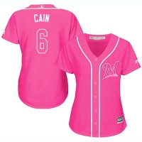 Milwaukee Brewers #6 Lorenzo Cain Pink Fashion Women's Stitched MLB Jersey