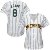 Milwaukee Brewers #8 Ryan Braun White With Blue Strip Lady Fashion Stitched MLB Jersey