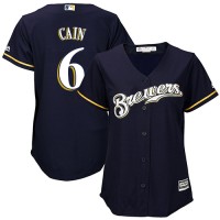 Milwaukee Brewers #6 Lorenzo Cain Navy Blue Alternate Women's Stitched MLB Jersey