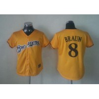 Milwaukee Brewers #8 Ryan Braun Yellow Alternate Cool Base Women's Stitched MLB Jersey