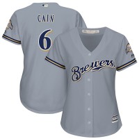 Milwaukee Brewers #6 Lorenzo Cain Grey Road Women's Stitched MLB Jersey