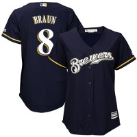 Milwaukee Brewers #8 Ryan Braun Navy Blue Alternate Women's Stitched MLB Jersey