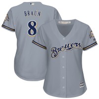 Milwaukee Brewers #8 Ryan Braun Grey Road Women's Stitched MLB Jersey