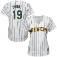 Milwaukee Brewers #19 Robin Yount White Strip Home Women's Stitched MLB Jersey