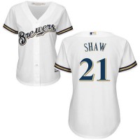 Milwaukee Brewers #21 Travis Shaw White Home Women's Stitched MLB Jersey