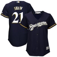Milwaukee Brewers #21 Travis Shaw Navy Blue Alternate Women's Stitched MLB Jersey