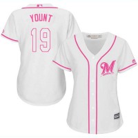Milwaukee Brewers #19 Robin Yount White/Pink Fashion Women's Stitched MLB Jersey