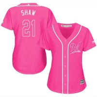 Milwaukee Brewers #21 Travis Shaw Pink Fashion Women's Stitched MLB Jersey