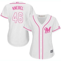 Milwaukee Brewers #46 Corey Knebel White/Pink Fashion Women's Stitched MLB Jersey