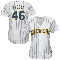 Milwaukee Brewers #46 Corey Knebel White Strip Home Women's Stitched MLB Jersey