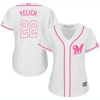 Milwaukee Brewers #22 Christian Yelich White/Pink Fashion Women's Stitched MLB Jersey