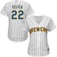 Milwaukee Brewers #22 Christian Yelich White Strip Home Women's Stitched MLB Jersey