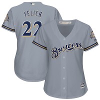 Milwaukee Brewers #22 Christian Yelich Grey Road Women's Stitched MLB Jersey