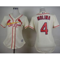 St.Louis Cardinals #4 Yadier Molina Cream Alternate Women's Stitched MLB Jersey