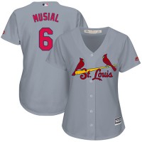 St.Louis Cardinals #6 Stan Musial Grey Road Women's Stitched MLB Jersey