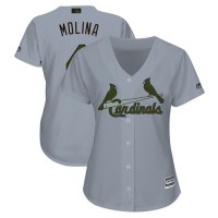 St.Louis Cardinals #4 Yadier Molina Grey 2018 Memorial Day Cool Base Women's Stitched MLB Jersey