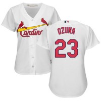 St.Louis Cardinals #23 Marcell Ozuna White Home Women's Stitched MLB Jersey